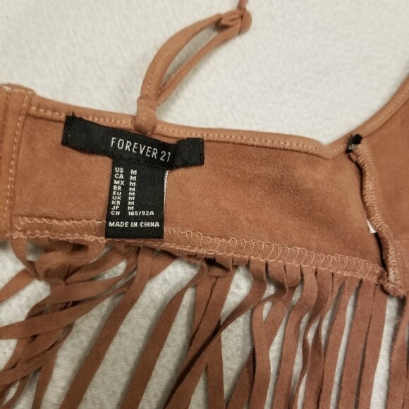 Suede Pink Fringe Bralette Embroidered Flowers Tank Top Forever 21 Nude Medium - Picture 8 of 12